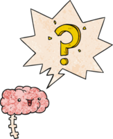 cartoon curious brain and speech bubble in retro texture style png