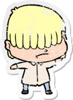 distressed sticker of a cartoon boy with untidy hair png