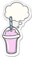 smoothie de dessin animé et bulle de pensée sous forme d'autocollant imprimé png