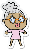 sticker of a cartoon woman wearing spectacles png