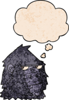 gorille de dessin animé et bulle de pensée dans le style de motif de texture grunge png