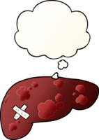 cartoon unhealthy liver and thought bubble in smooth gradient style png