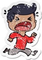 distressed sticker of a cartoon shouting man png