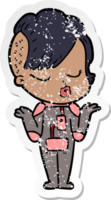 distressed sticker of a cartoon pretty hipster girl png