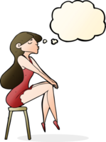 cartoon woman sitting on stool with thought bubble png