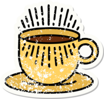 traditional distressed sticker tattoo of cup of coffee png