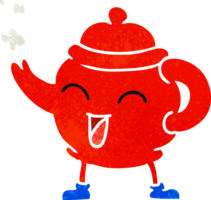 retro cartoon doodle of a blue tea pot png