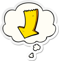 cartoon pointing arrow with thought bubble as a printed sticker png