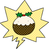 cartoon christmas pudding with speech bubble in comic book style png