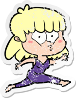 distressed sticker of a cartoon woman running png