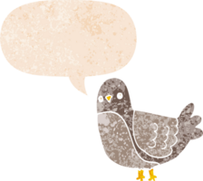 cartoon bird with speech bubble in grunge distressed retro textured style png