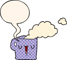 cartoon hot cup of coffee with speech bubble in comic book style png