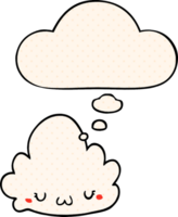 cute cartoon cloud with thought bubble in comic book style png