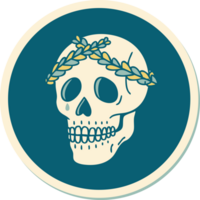 sticker of tattoo in traditional style of a skull with laurel wreath crown png