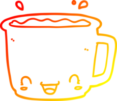 warm gradient line drawing of a cartoon cup of coffee png