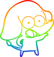 rainbow gradient line drawing of a cute cartoon elephant png