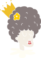 cartoon doodle queen in makeup and huge wig png