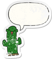 cartoon cactus with speech bubble distressed distressed old sticker png