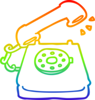rainbow gradient line drawing of a cartoon old telephone png