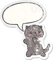 cute cartoon cat with speech bubble distressed distressed old sticker png