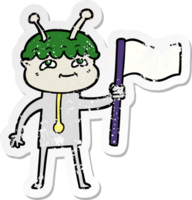 distressed sticker of a friendly cartoon spaceman png