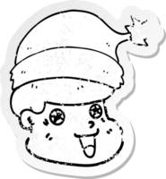 distressed sticker of a cartoon man wearing christmas hat png