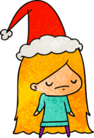 hand drawn christmas textured cartoon of kawaii girl png