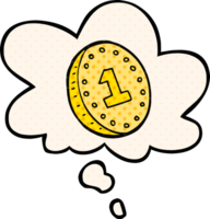 cartoon coin with thought bubble in comic book style png