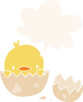 cute cartoon chick hatching from egg with speech bubble in retro style png