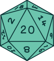 iconic tattoo style image of a d20 dice png