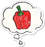 cartoon pepper with thought bubble as a distressed worn sticker png