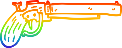 rainbow gradient line drawing of a cartoon old pistol png