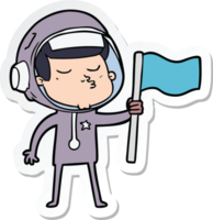 sticker of a cartoon confident astronaut waving flag png