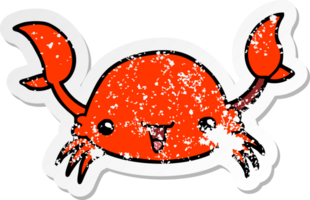 autocollant en détresse d'un crabe de dessin animé png