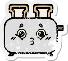 distressed sticker of a cute cartoon of a toaster png