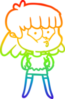 rainbow gradient line drawing of a cartoon whistling girl png