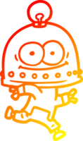 warm gradient line drawing of a happy carton robot with light bulb png