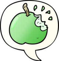 dibujos animados Fresco mordido manzana con habla burbuja en suave degradado estilo png