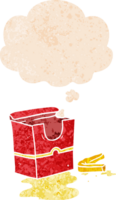 dessin animé frites avec pensée bulle dans grunge affligé rétro texturé style png