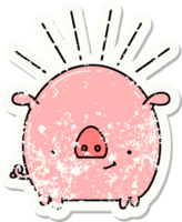 worn old sticker of a tattoo style pig character png