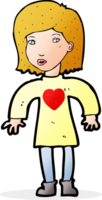 cartoon woman wearing heart shirt png