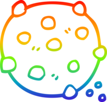 rainbow gradient line drawing of a cartoon chocolate chip cookie png