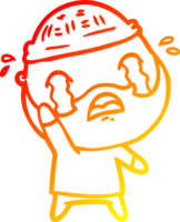 warm gradient line drawing of a cartoon bearded man crying waving goodbye png