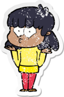 distressed sticker of a cartoon whistling girl png