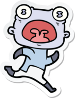 sticker of a cartoon weird alien running away png