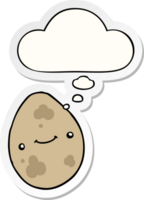 cartoon egg with thought bubble as a printed sticker png