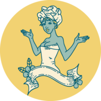 tattoo in traditional style of a pinup girl in towel with banner png