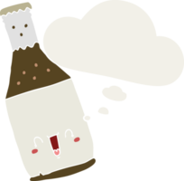 cartoon beer bottle with thought bubble in retro style png