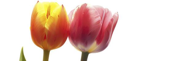 AI generated Macro view of tulip flowers isolated on white background photo