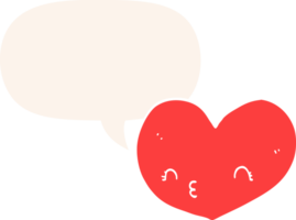 cartoon heart with face with speech bubble in retro style png